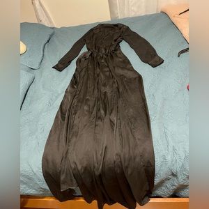 Black Long Sleeve Double Slit Sheer Dress